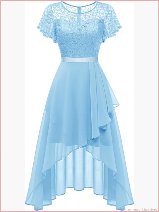 Dresses & Skirts - Flutter Sleeve High Low Lace Dress Sheer Neckline Prom Bridesmaid